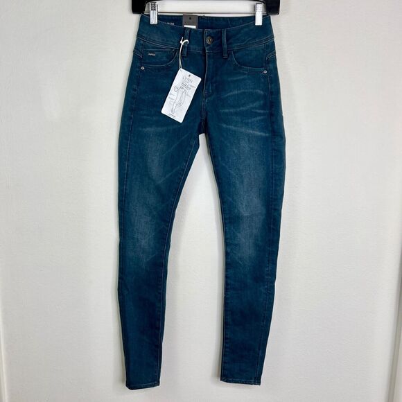 G-Star Raw Womens Lynn Mid Skinny Jeans W25 L30 Dark Blue Dk Aged Wash - Picture 2 of 9